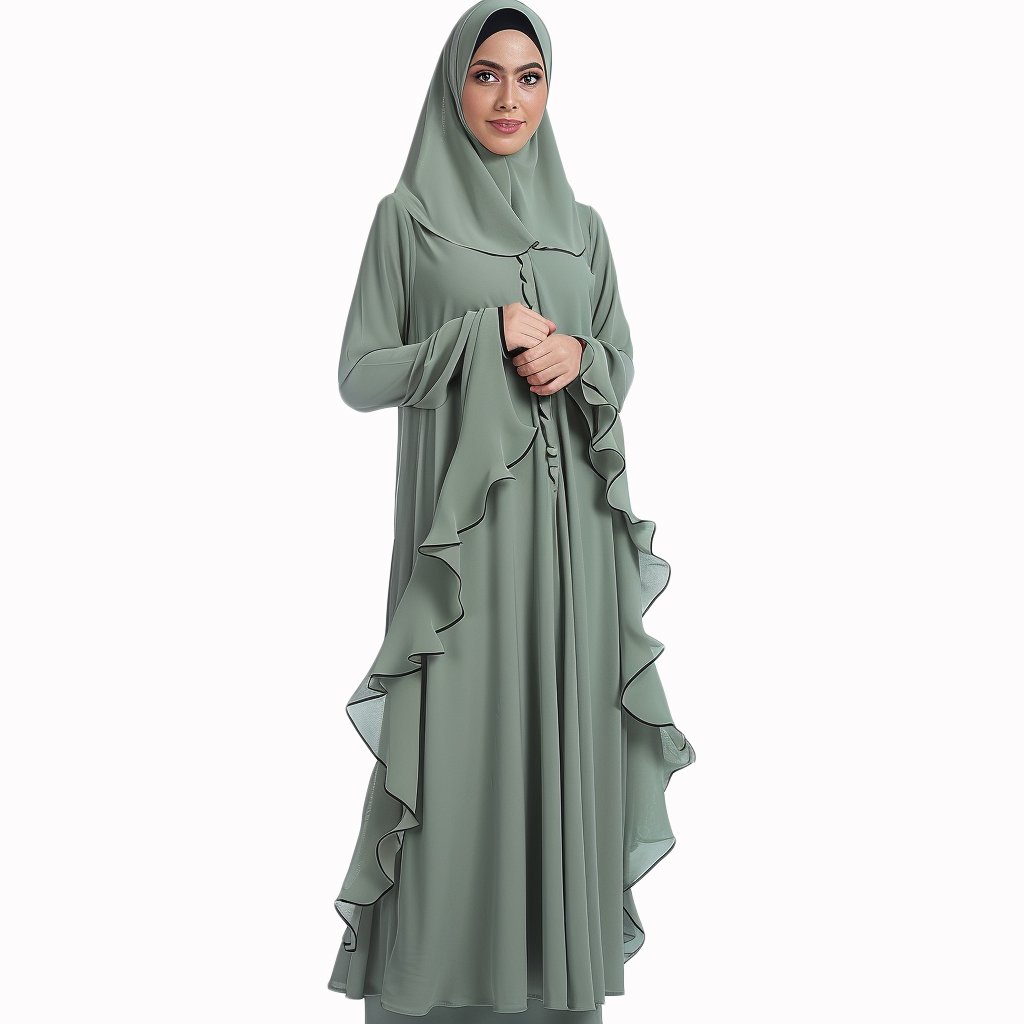Wholesale High Quality Green Plain Full Umbrella Abaya Hijab Clothes Muslim Women Long Sleeve Prayer Maxi Dress