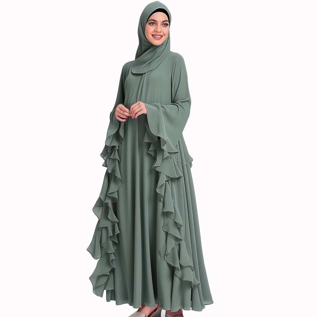 Wholesale High Quality Green Plain Full Umbrella Abaya Hijab Clothes Muslim Women Long Sleeve Prayer Maxi Dress