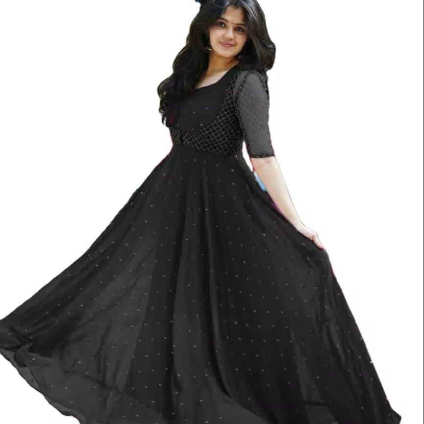Stunning Blue Georgette Floor-Length Dress for Women Casual Holiday style Summer Bohemian