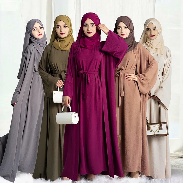 New Arrival Wear Muslim Dress Open Abaya Solid Satin Islamic Luxury Clothing Women Casual Maxi Dress Four Colors High Quality