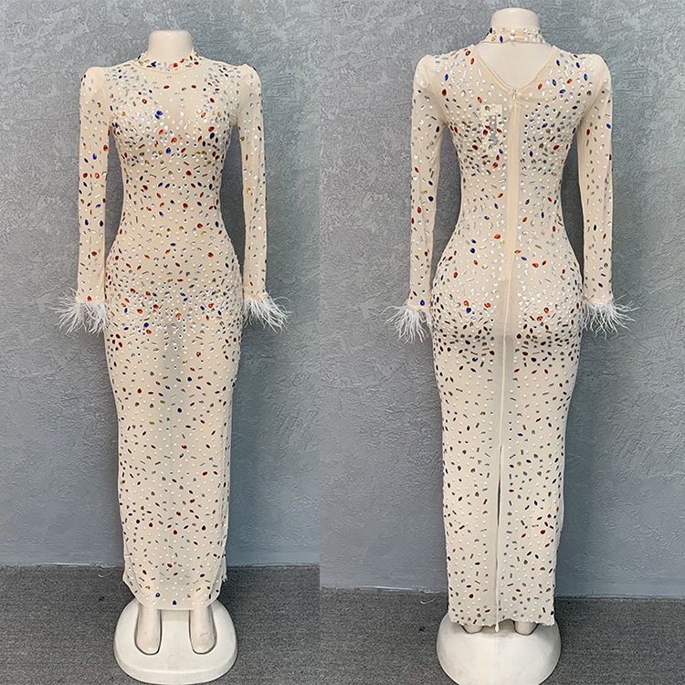 2023 Formal Prom Birthday Wedding Bodice Applique Club Diamond Crystal Dresses Women Rhinestone Mesh Dress Party Sexy Long Dress