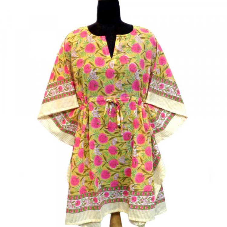 Kaftan Dresses Women Free Size Pure Cotton Hand Block Printed Fashionable Beach Kaftans For Sale At Best Price