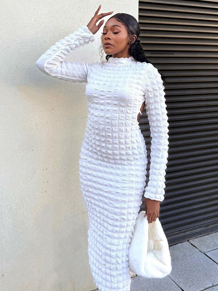 Charm Bodycon Dress 2023 Bandage Bubbles Backless Ruffles Dress Casual Dresses