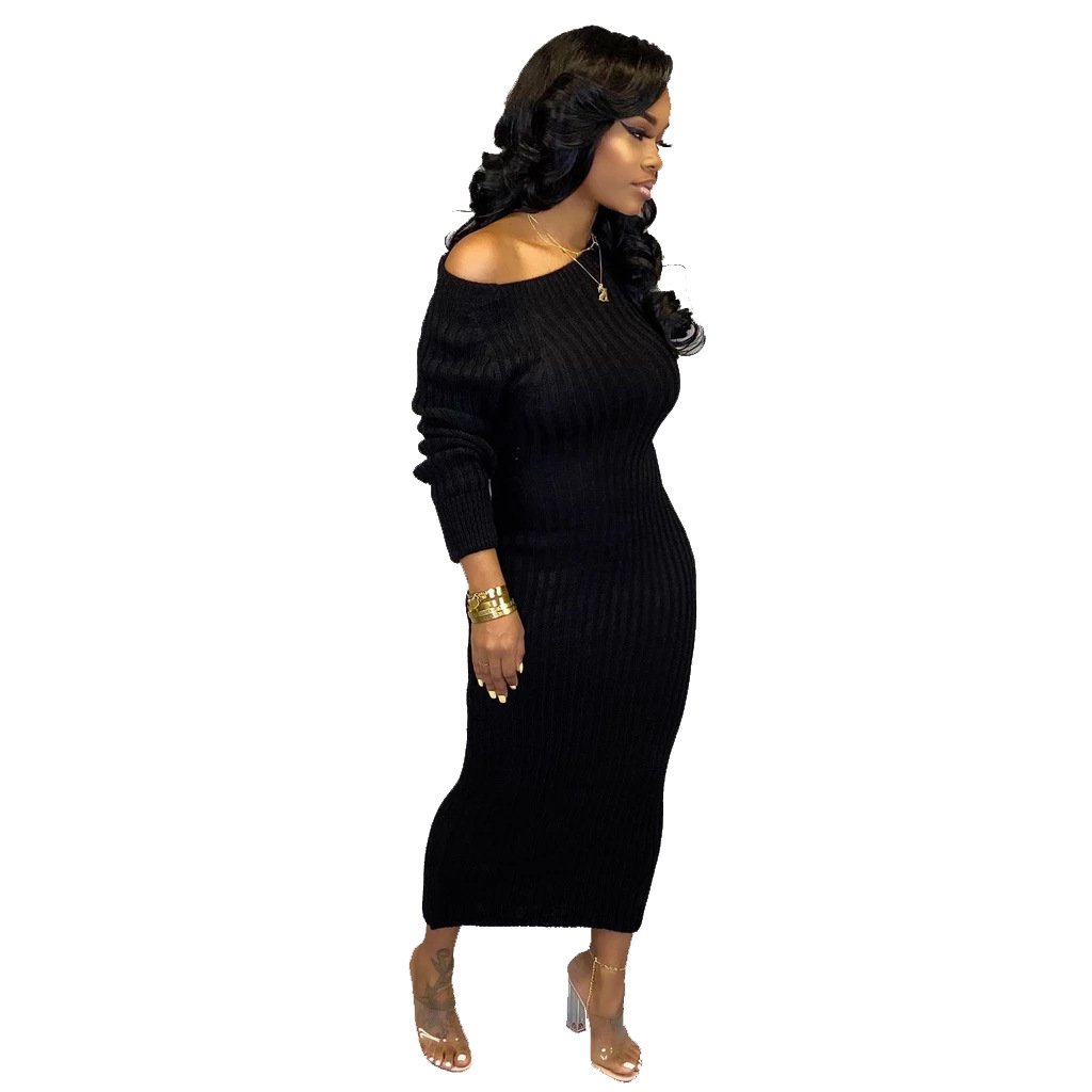 2022 Spring sweat dress Wholesale Robe hollow out ribbed long sleeve solid color stylish sexy women maxi elegant casual dresses
