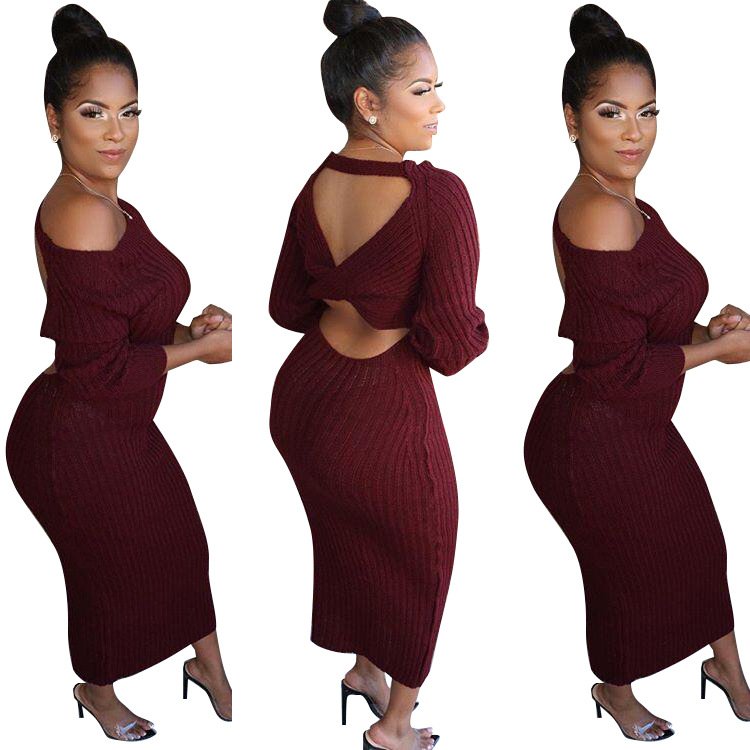 2022 Spring sweat dress Wholesale Robe hollow out ribbed long sleeve solid color stylish sexy women maxi elegant casual dresses
