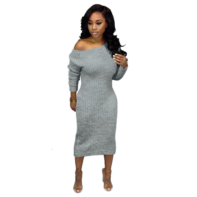 2022 Spring sweat dress Wholesale Robe hollow out ribbed long sleeve solid color stylish sexy women maxi elegant casual dresses