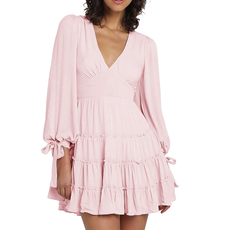 2022 Hot Sale Summer Fitted V-neck Women Ladies Sexy Ruffle Casual Dress