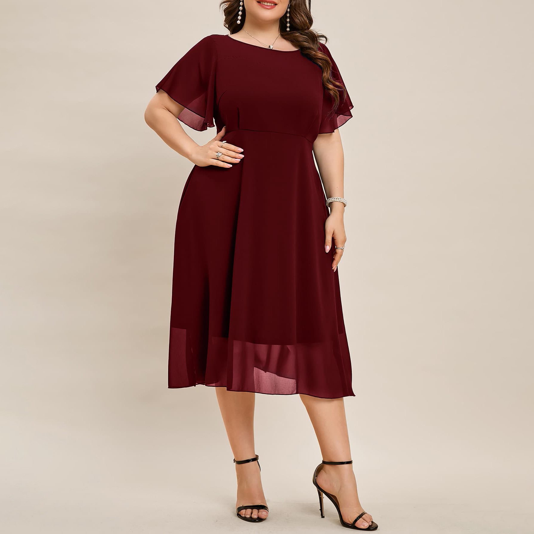 Custom Butterfly Sleeve Chiffon Bridesmaid Midi Elegant Womens Dresses Ladies Plus Size Casual Party Dress