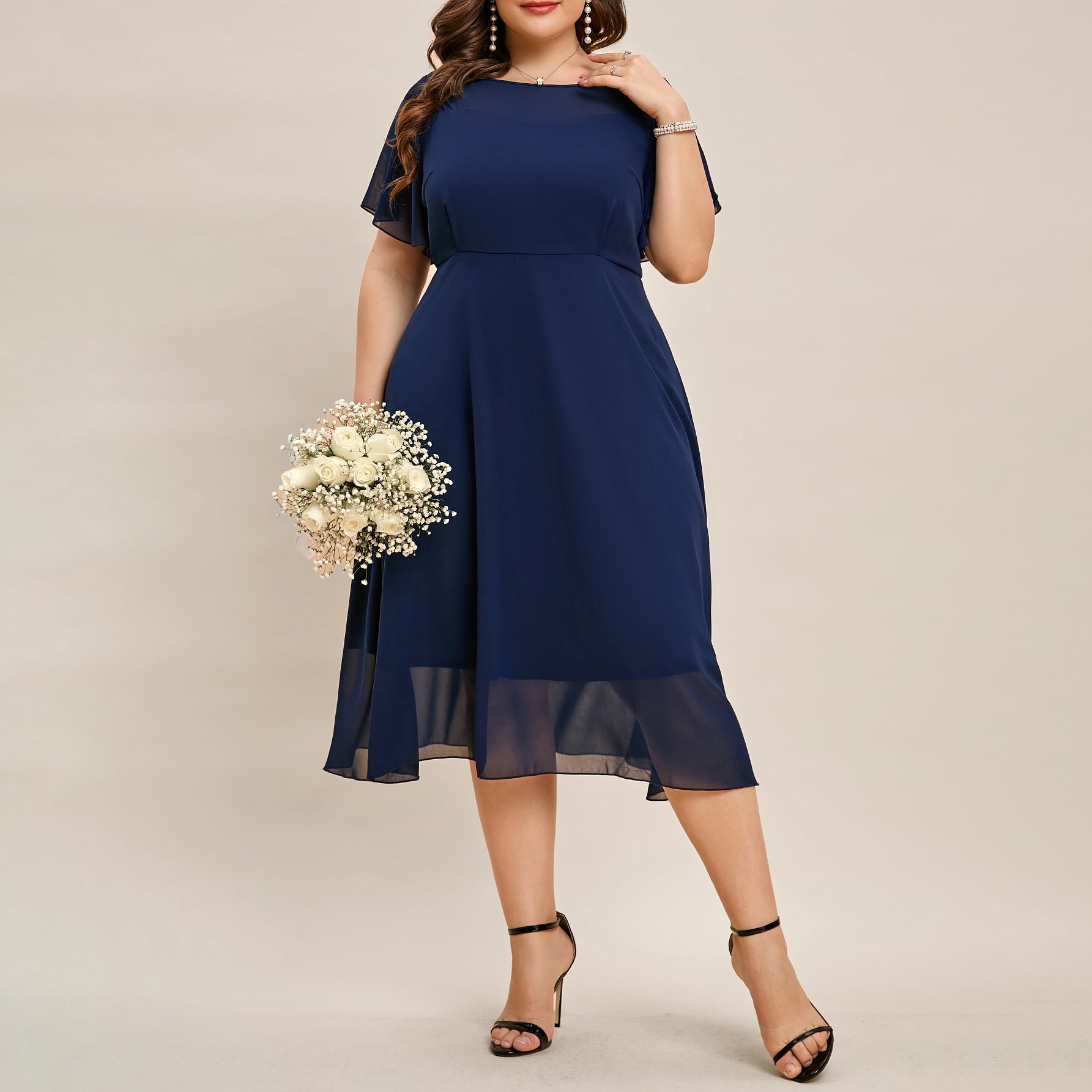 Custom Butterfly Sleeve Chiffon Bridesmaid Midi Elegant Womens Dresses Ladies Plus Size Casual Party Dress