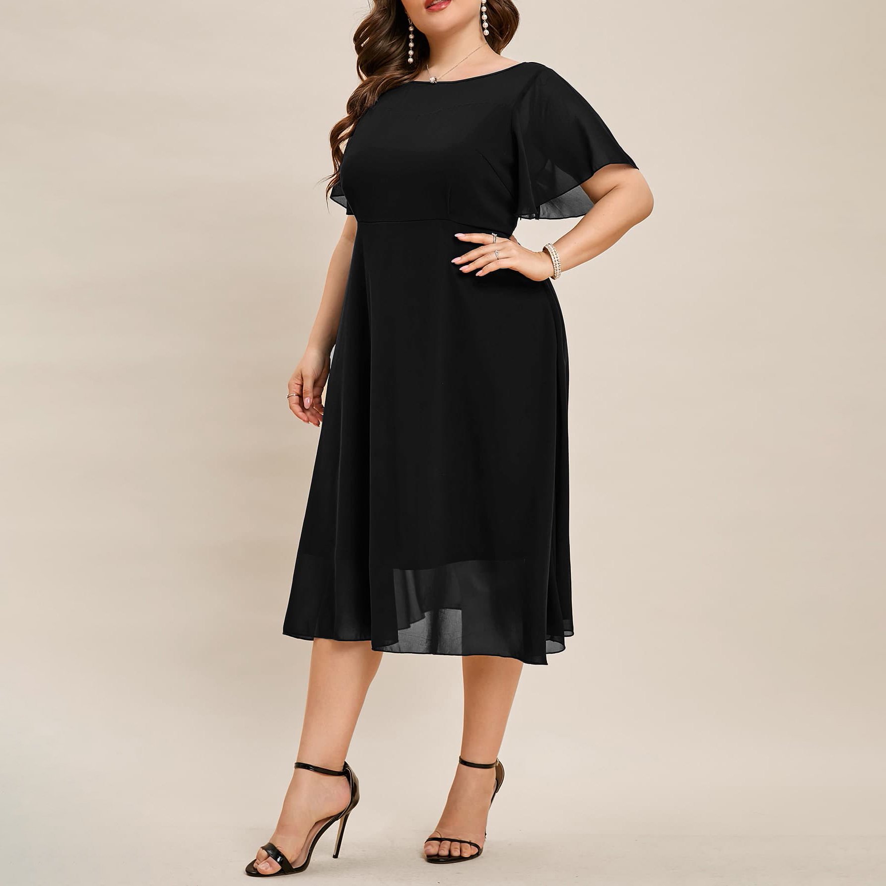 Custom Butterfly Sleeve Chiffon Bridesmaid Midi Elegant Womens Dresses Ladies Plus Size Casual Party Dress