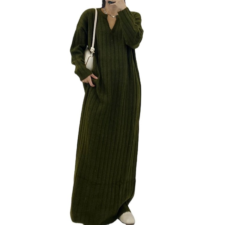 2024 knit casual dresses plus size women's clothing winter sweaters muslim dress