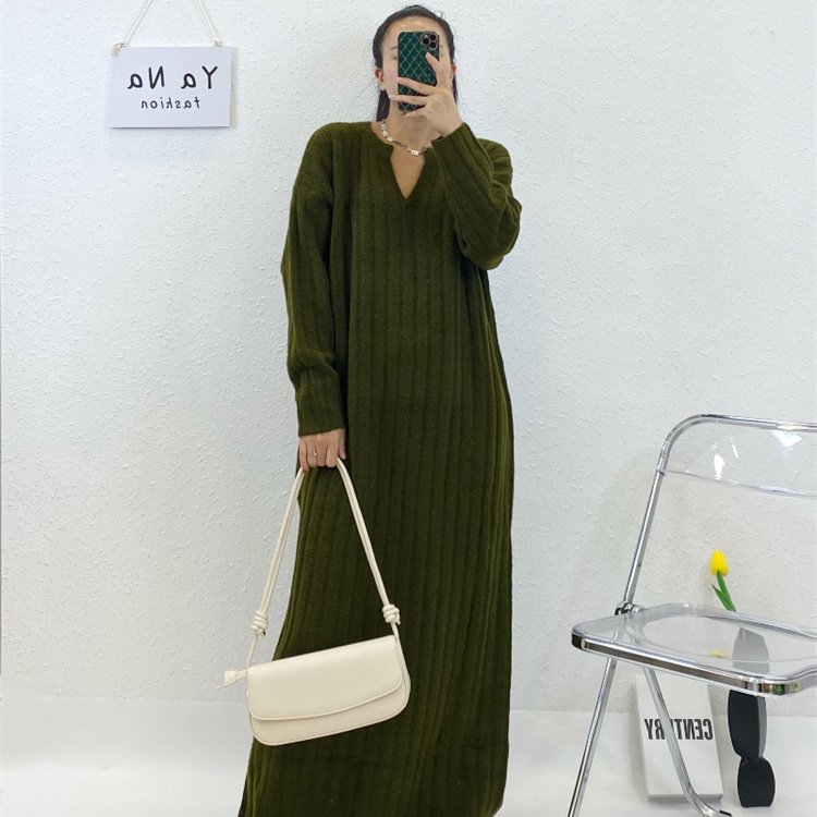 2024 knit casual dresses plus size women's clothing winter sweaters muslim dress