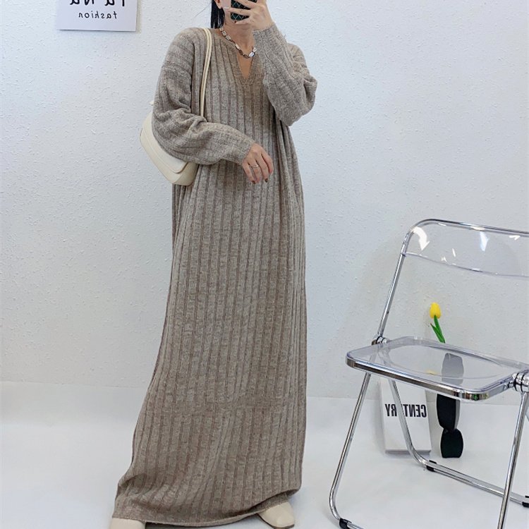 2024 knit casual dresses plus size women's clothing winter sweaters muslim dress