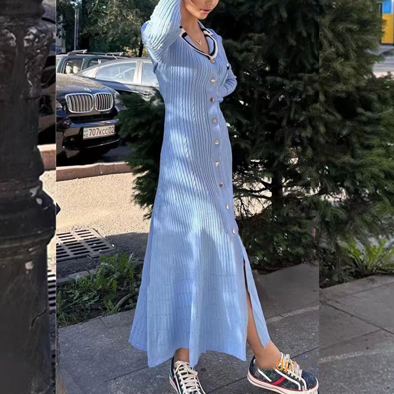 2024 New simple ruffle knitted dress casual slim V neck strap dress for women