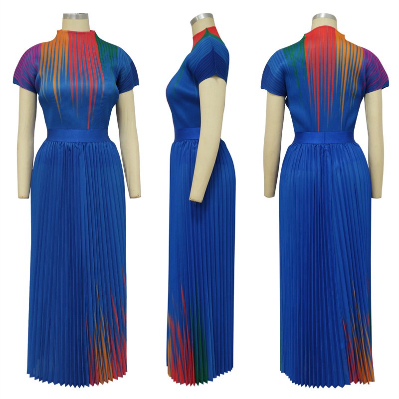 summer 2023 issey modest women short sleeve top t shirt and pleated maxi long skirt 2 piece set women floral dress 2023 clothing
