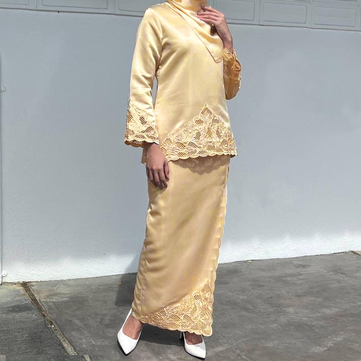 Malay Exquisite Embroidery Middle East Women Clothes 2-piece Set High Quality Satin Fabric Muslim Abaya Elegant Casual Dress