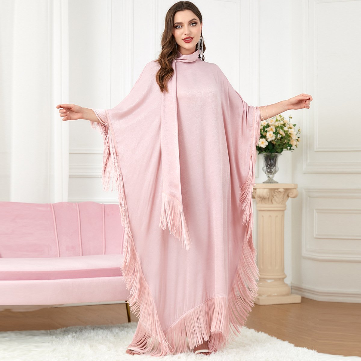 3297Manufacture Eid dubai islamic clothing abaya women muslim dress free size pinnk dresses muslim women