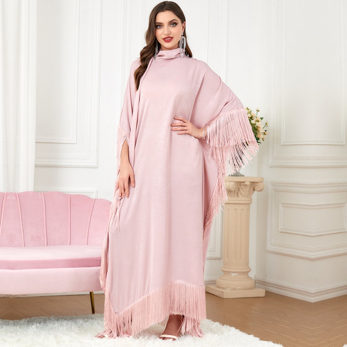 3297Manufacture Eid dubai islamic clothing abaya women muslim dress free size pinnk dresses muslim women