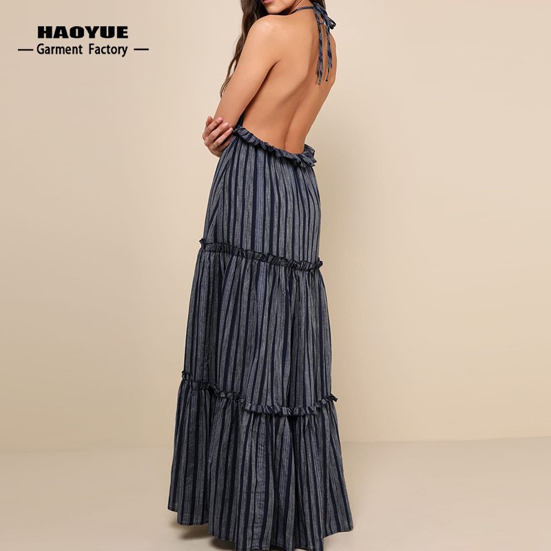 Clothing Manufacturers Custom Women Clothing Casual Dresses Striped Bohemian Backless Boho Dress For Women