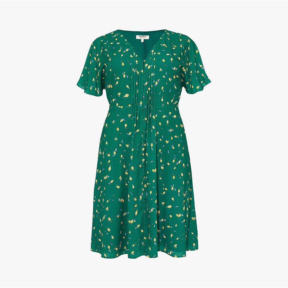2023 New High Quality Summer Dress Short Sleeve Plus Size Women's Clothing Elegant Casual Dress V-neck Pleated Printed Dress