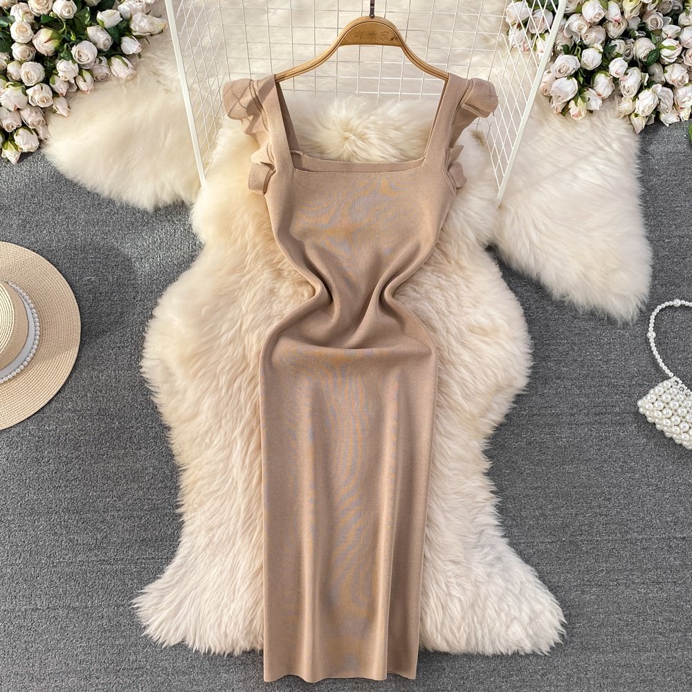 Summer New Square Collar Fashion Sleeveless Casual Knit Slim Splicing Women's Dresses