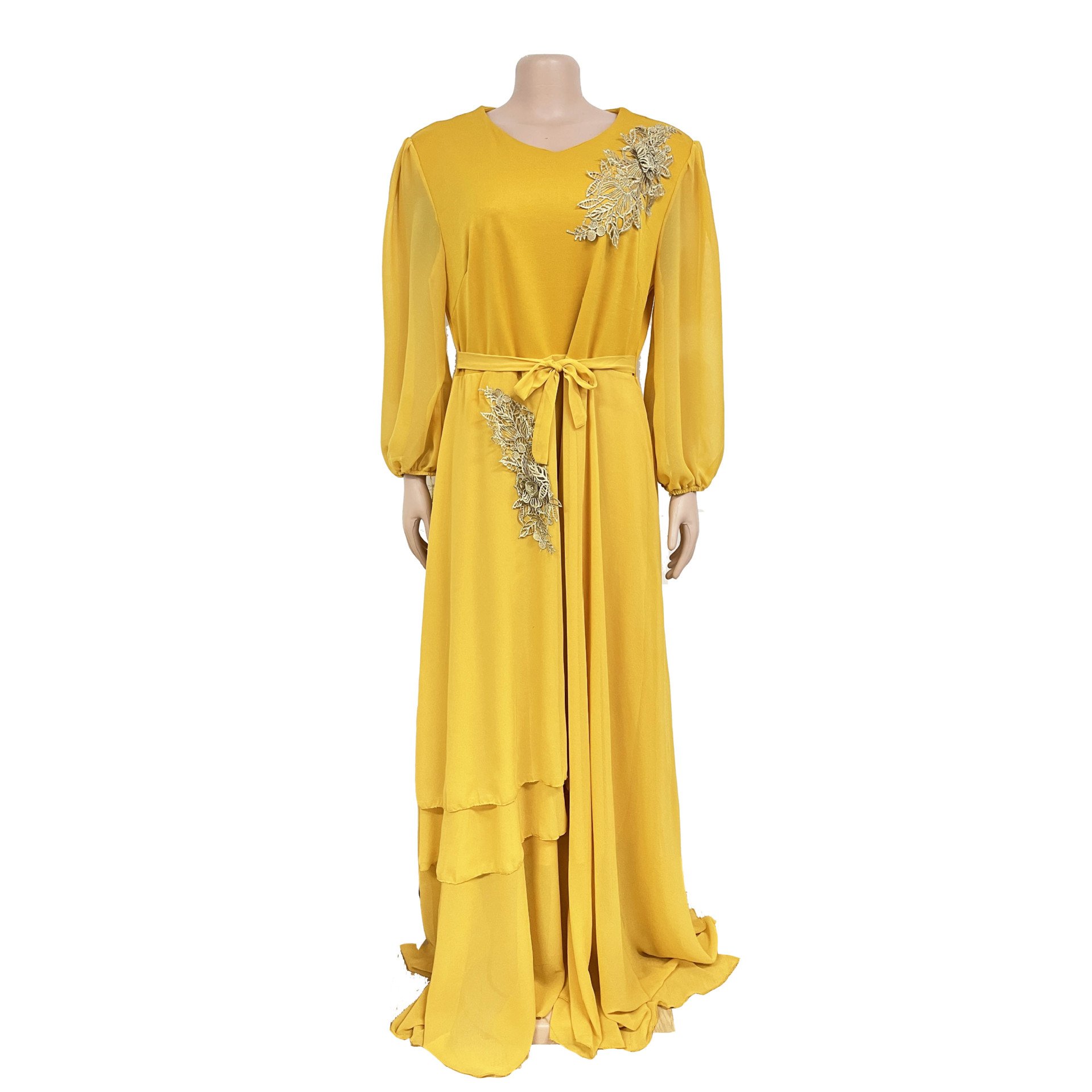 Elegant Muslim Party Long Dresses Women With Sashes Islamic Clothing Abaya African Dresses Robe Musulman Djellaba Femme