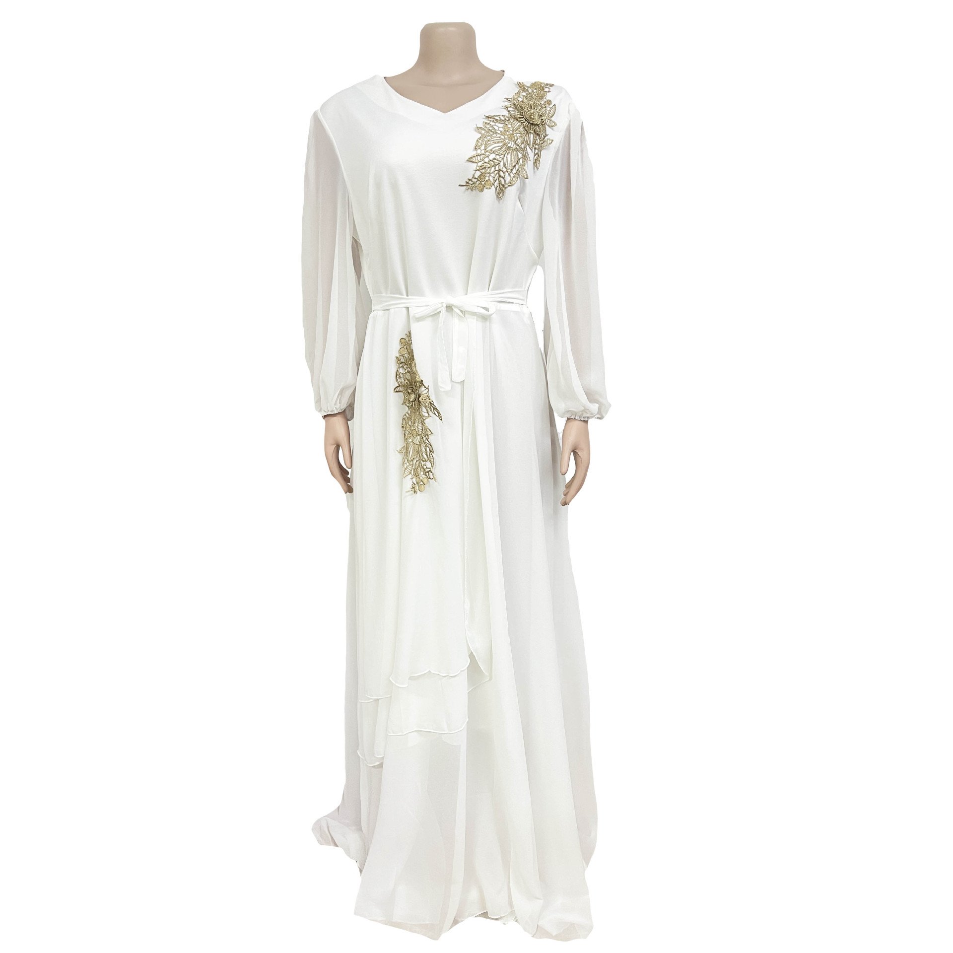 Elegant Muslim Party Long Dresses Women With Sashes Islamic Clothing Abaya African Dresses Robe Musulman Djellaba Femme