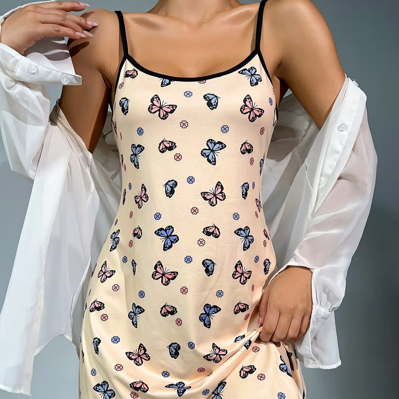 Hot Selling Summer Camisole Nightgown Cute Cartoon Butterfly Print Camisole Skirt Comfortable Home Casual Dress