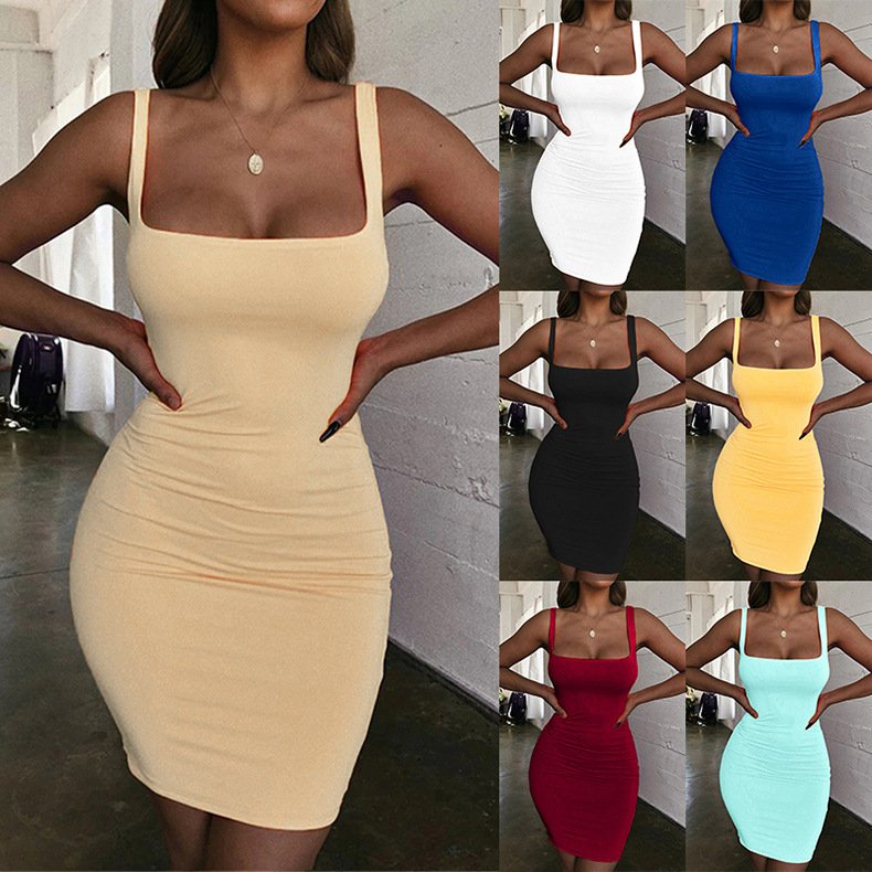 Felisda Square Neck Sleeveless Club Mini Dress Women Clothing Summer Backless Party Clubwear Sexy Casual Dresses
