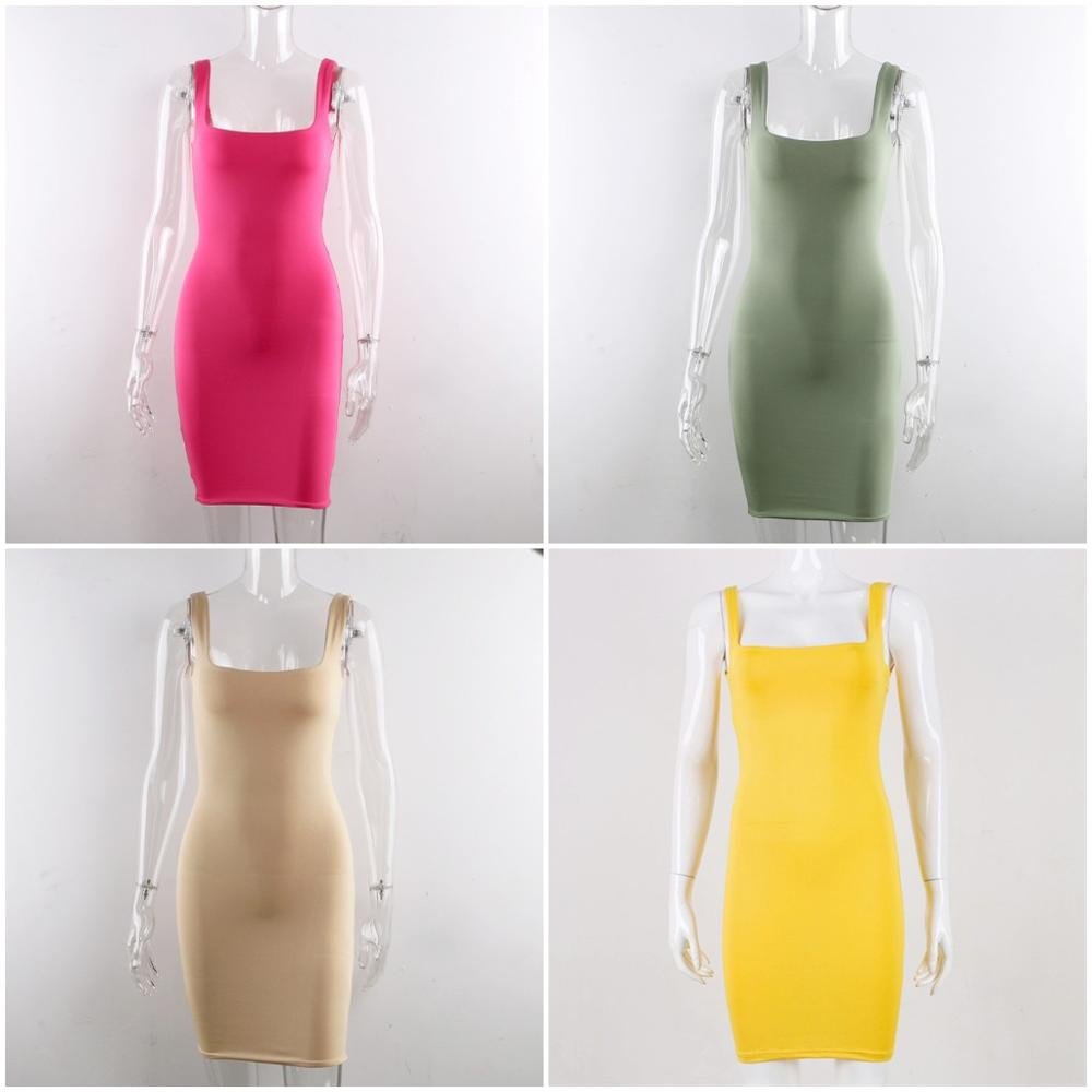 Felisda Square Neck Sleeveless Club Mini Dress Women Clothing Summer Backless Party Clubwear Sexy Casual Dresses