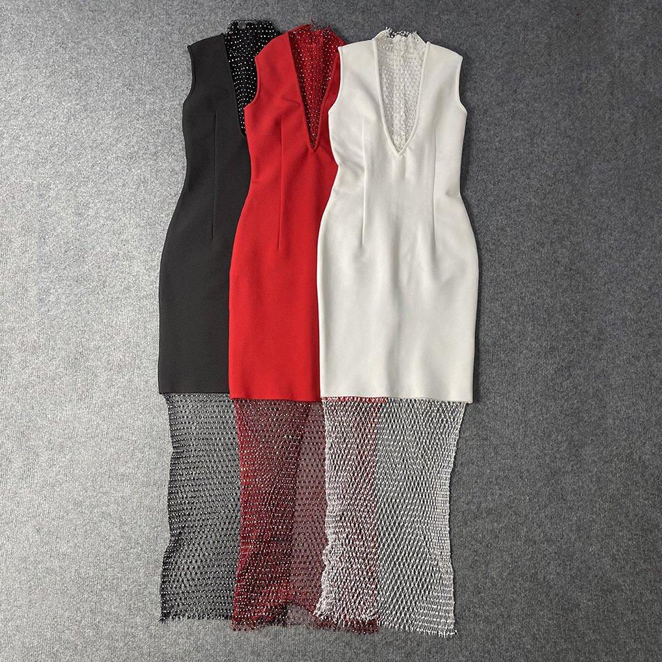 Wholesale Clothing Dresses Women Summer Casual Net Rhinestone Club Outfits Party Dress