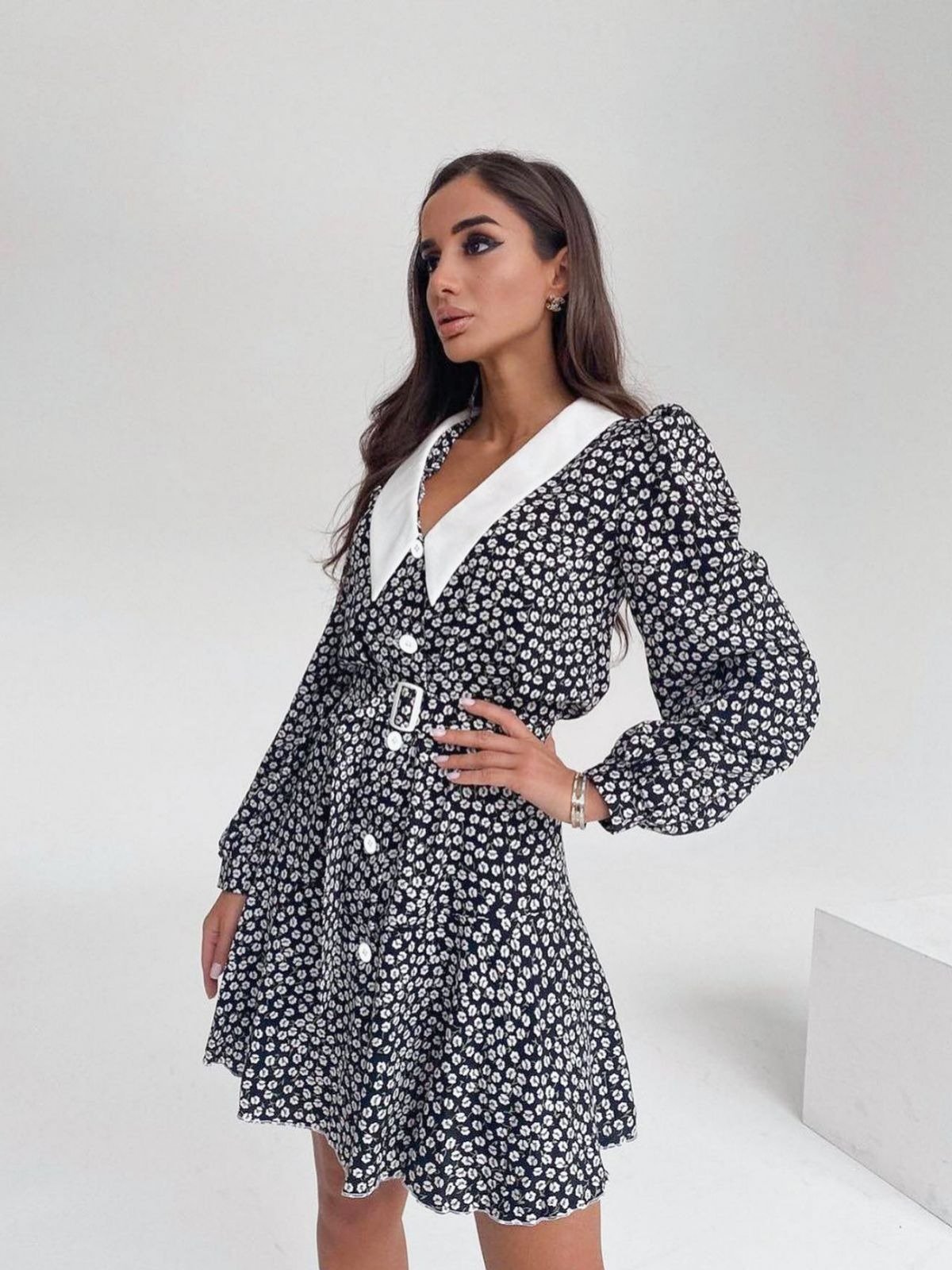 2024 Autumn Fashion Women's long Bubble Sleeve Floral print Dresses Commuter Short casual Dresses