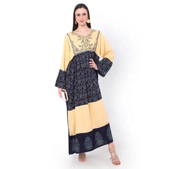 High Stylish Embroidered Arabic Farashah Jalabiya Kaftan Dresses Colorful Printed Rayon Viscose Adults Parties Casual Wear