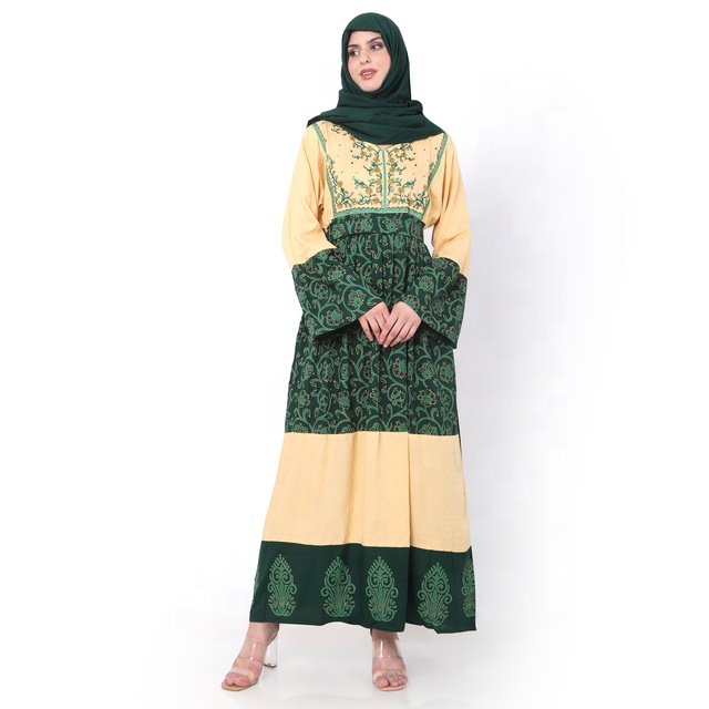 High Stylish Embroidered Arabic Farashah Jalabiya Kaftan Dresses Colorful Printed Rayon Viscose Adults Parties Casual Wear