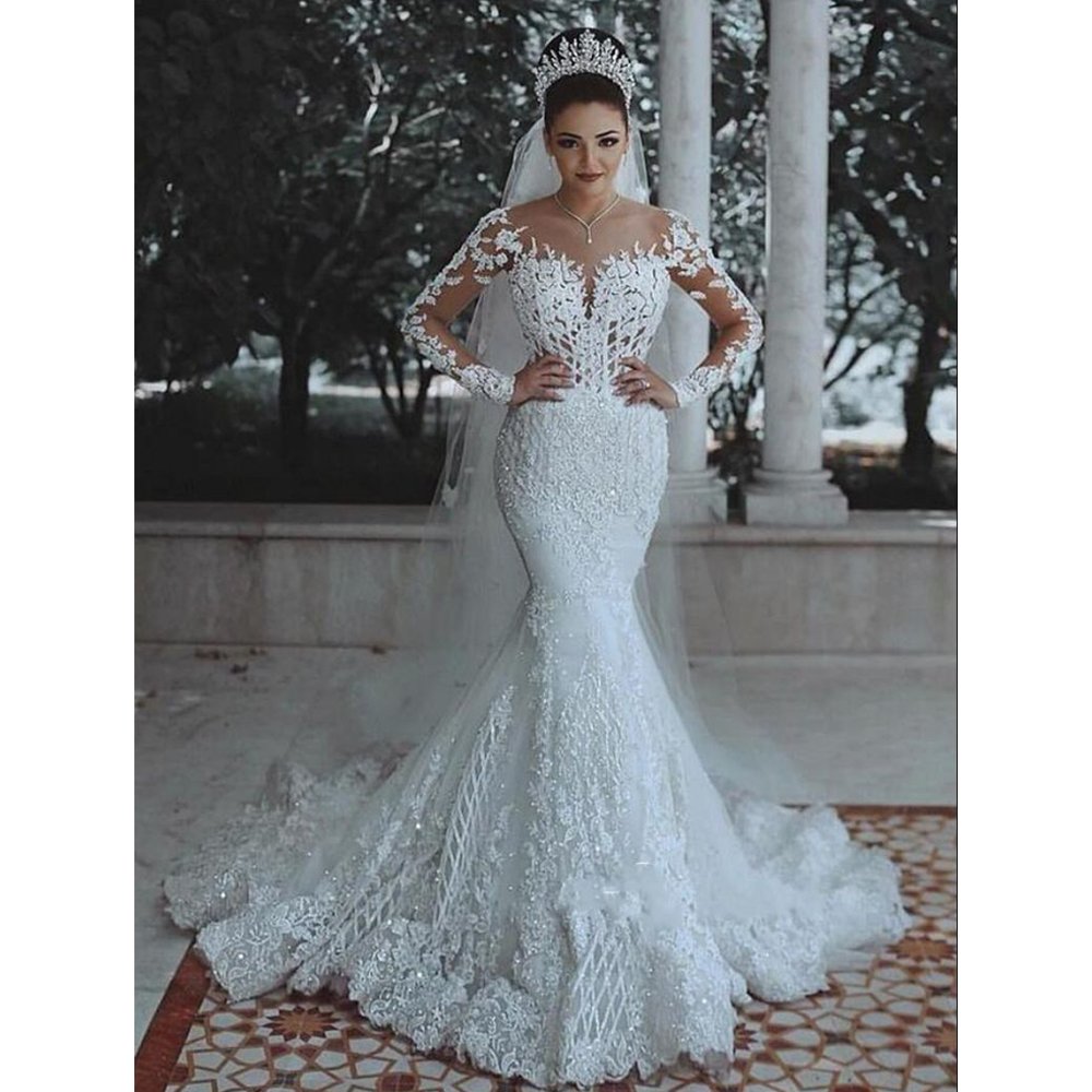 Robe De Soiree Latest V Neck Mermaid Wedding Gown Elegant Bridal Wed Dress