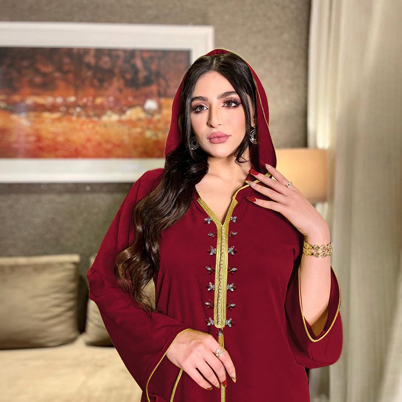 Elegant Women's Moroccan Caftan Turkish Style Abaya Dubai Casual Hooded Dress for Islamic Eid Available in XXL XL Sizes