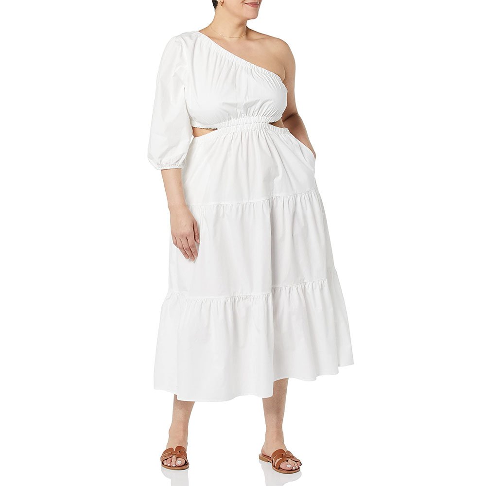 2023 Fashion Women Summer Cut Out Midi Dress One Shoulder Tiered Flowy Party Casual Plus Size Elegant Puff Slim Cute Sweet Sexy