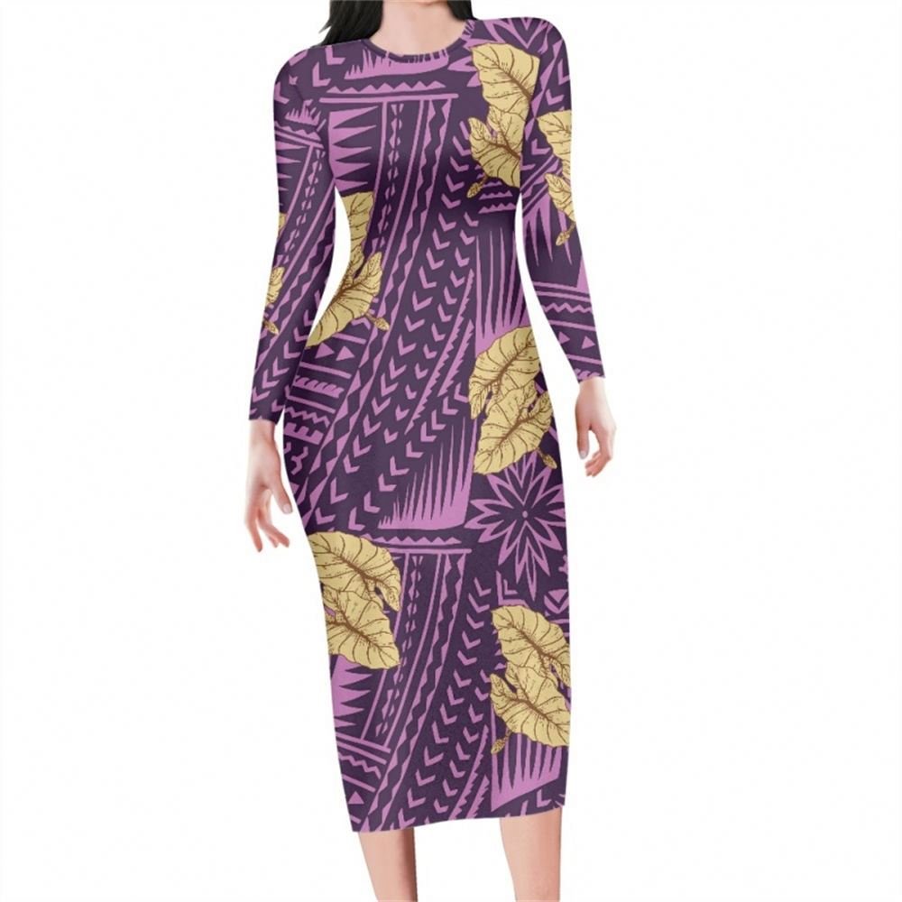 Wedding Dress Plus Size Polynesian Tribal White Colour Printed Long Sleeve Maxi Dresses Women Casual Dresses For Autumn