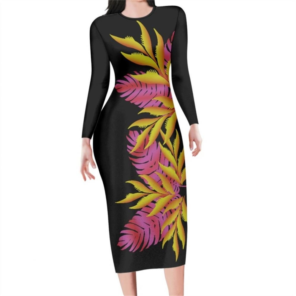 Wedding Dress Plus Size Polynesian Tribal White Colour Printed Long Sleeve Maxi Dresses Women Casual Dresses For Autumn