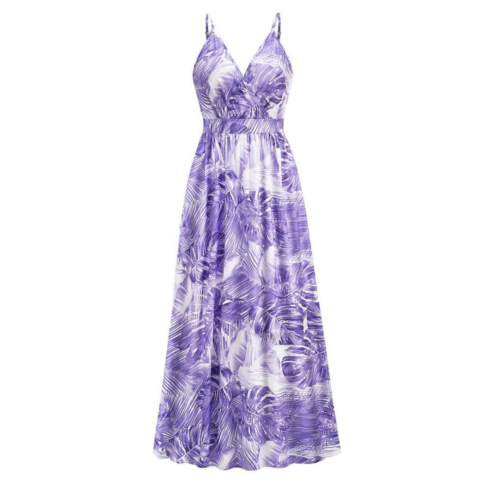 Bohemian Printed Long Dress Amazon Sexy V-Neck Strap Dress