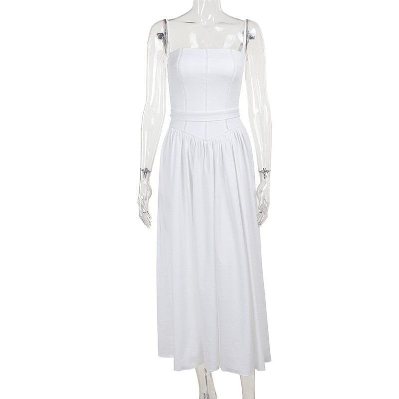 Elegant Summer White Sleeveless Midi Dress For Women