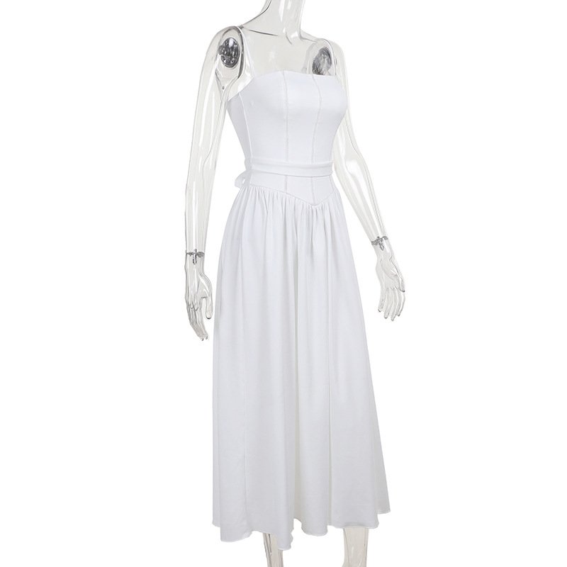 Elegant Summer White Sleeveless Midi Dress For Women