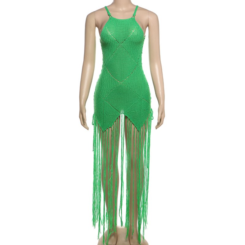 Sexy summer fashion beach tassel sleeveless knitted dress long slip dress
