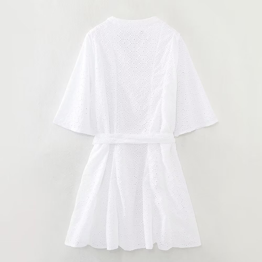 PB&ZA Women 2023 summer New Chic Fashion Hollow work Dress Vintage Short sleeve Female Dresses robe Mujer