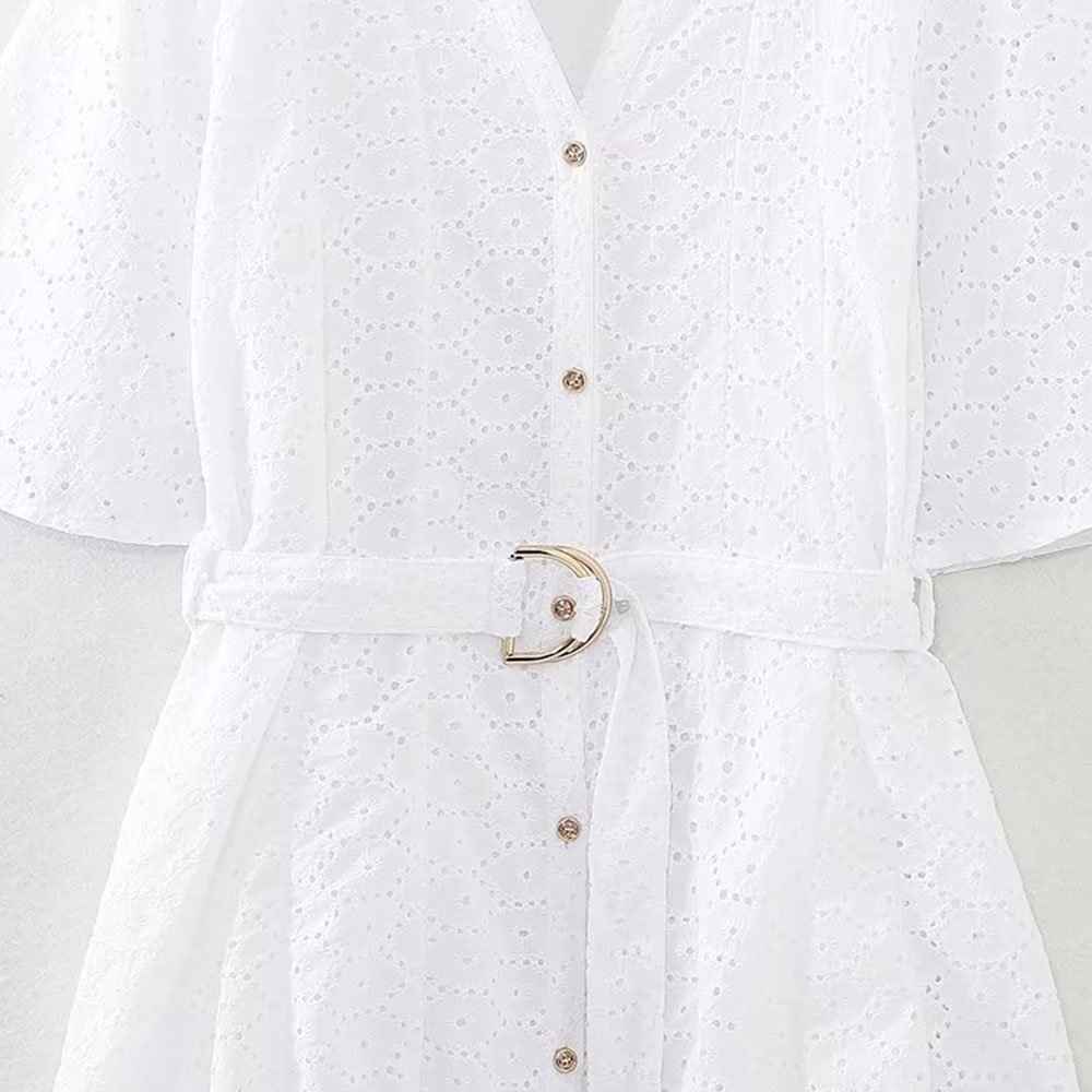 PB&ZA Women 2023 summer New Chic Fashion Hollow work Dress Vintage Short sleeve Female Dresses robe Mujer