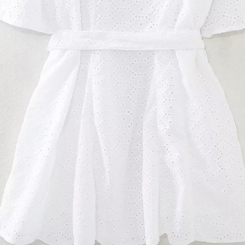 PB&ZA Women 2023 summer New Chic Fashion Hollow work Dress Vintage Short sleeve Female Dresses robe Mujer
