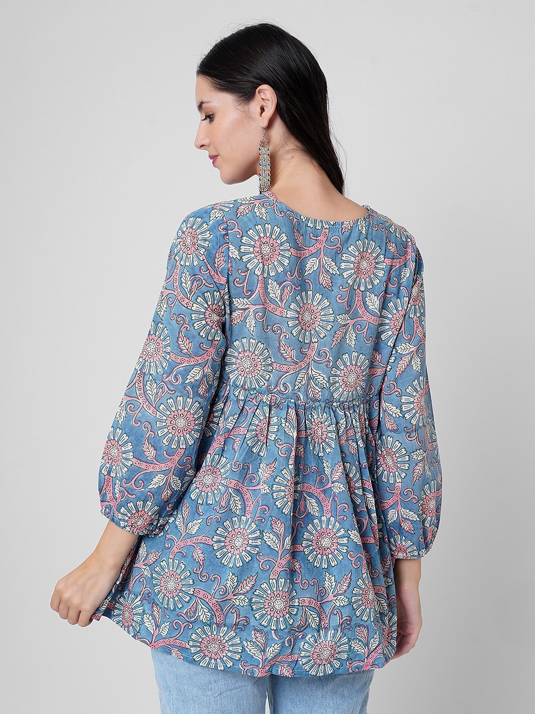 Floral Printed Maxi Dresses Garments Wear Crop Tops Short Dress Full Sleeves Dress Handmade Block Printed Fabrics Making Garment