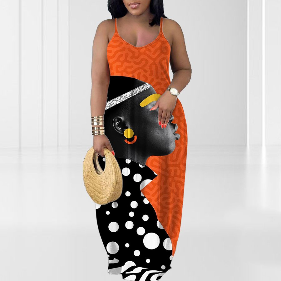 Oversized Women African Woman Pattern Printed Maxi Dress Summer Loose Long Floor Length Beach Dress Women Casual Dress