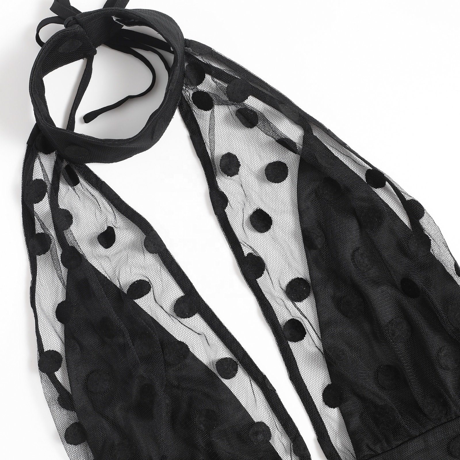 Europe and United States Gauze Polka Dot Hanging Neck Casual Dresses Custom Low Cut Halter Slim Sleeveless Evening Dress