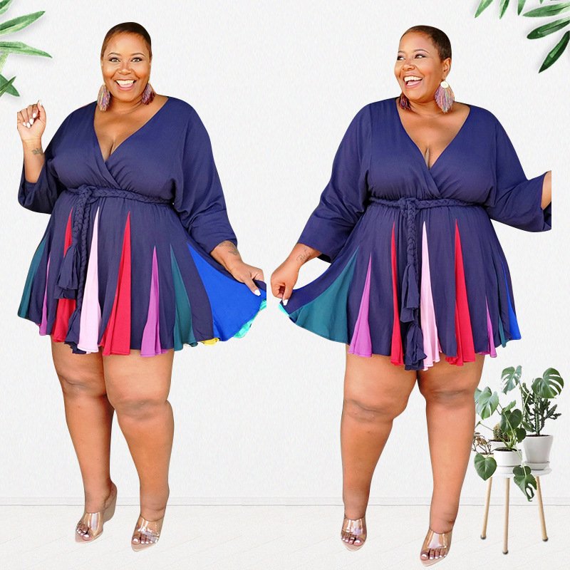 2021 new arrival v-nect Long Sleeve floral loose women sexy a line plus size casual dress plus size women clothing